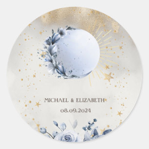 Adesivo Redondo Sol Celestial,Flores de Lua Azul,Estrelas Céu Notu