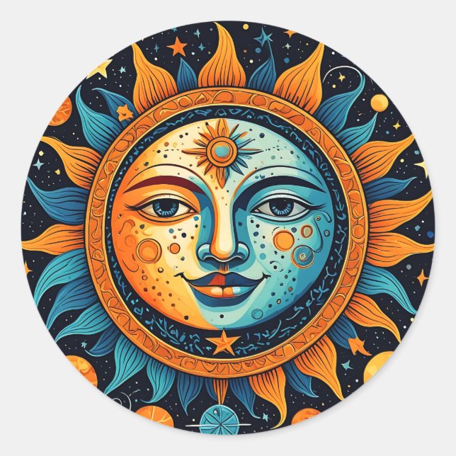 Adesivo Redondo Sol E Lua Celestiais (Frente)