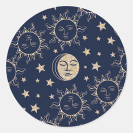 Adesivo Redondo Sol e Lua Retro Marinho Magnético Azul Vintage Cel