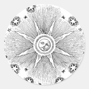 Adesivo Redondo Sol Estrelas Céu Noturno Antigo Zodíaco Medieval