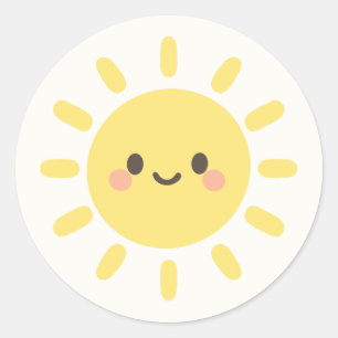 Adesivo Redondo Sol Feliz Amarelo com Rosto Sorridente