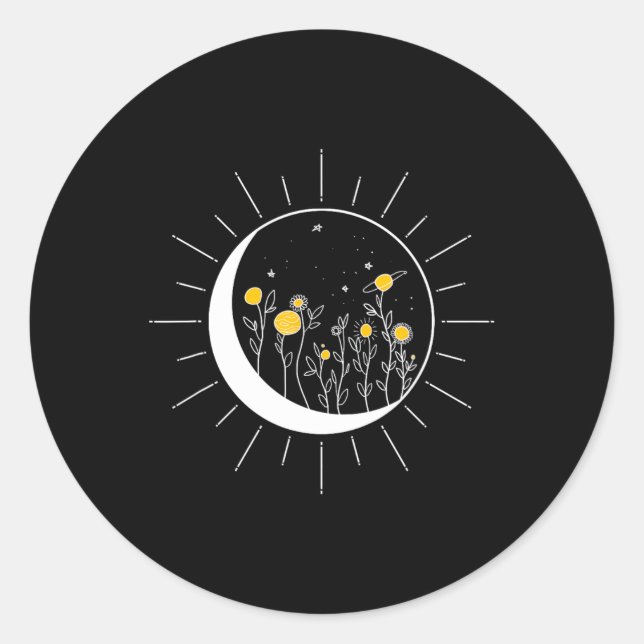 Adesivo Redondo Sol Lua Solar Eclipse Flor Planetas Funerários (Frente)