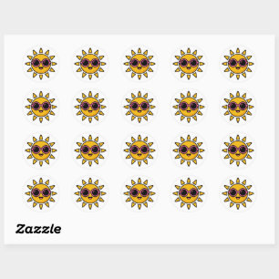 Adesivo Redondo Sol Retro Kawaii Fofo Usando Óculos de Sol Rosa Ve