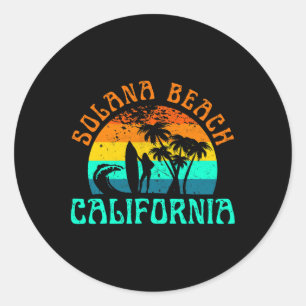 Adesivo Redondo Solana Beach Califórnia Surf Verão Férias Vinta