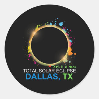 Adesivo Redondo Solar Eclipse 2024 Dallas Texas - Totalidade Color