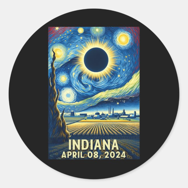 Adesivo Redondo Solar Eclipse 2024 Indiana Starry Night (Frente)