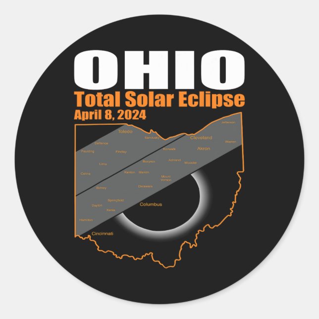 Adesivo Redondo Solar Eclipse 2024 State Ohio Map Total Solar Ecli (Frente)