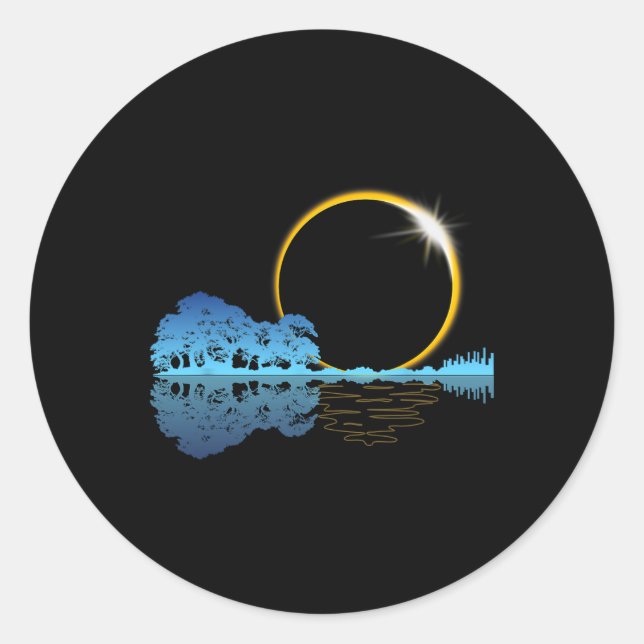 Adesivo Redondo Solar Eclipse Violão Natureza Lua Estilo Retroativ (Frente)