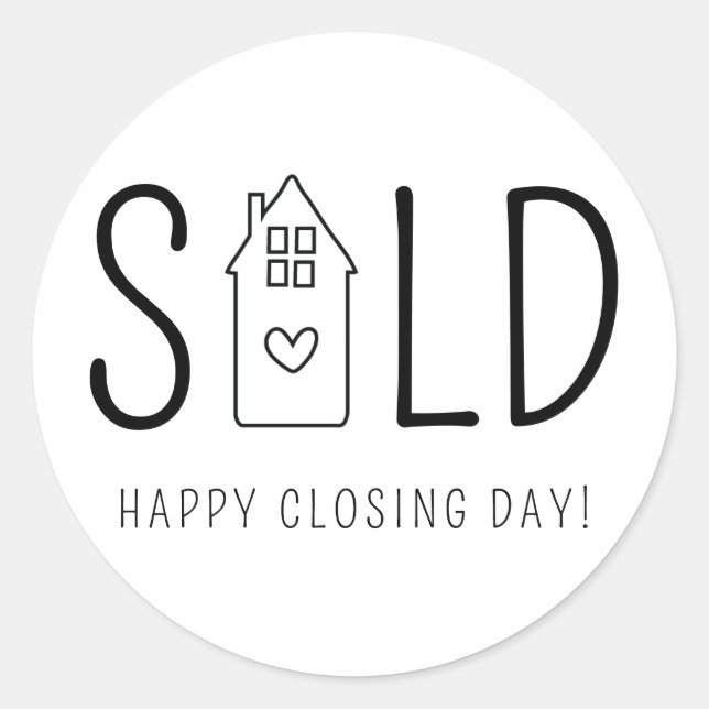 Adesivo Redondo Sold Happy Closure Day Real Estate Heart House (Frente)
