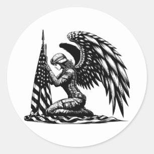 Adesivo Redondo soldado angel mulher USA Flag Patriotic Art