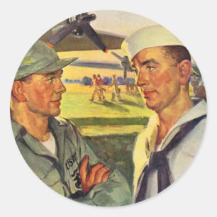Adesivo Redondo Soldado da Segunda Guerra Mundial encontra marinhe