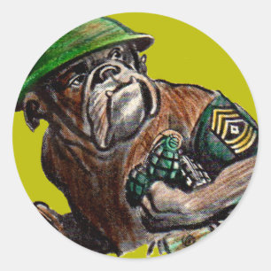 Adesivo Redondo Soldado de cão-buldogue Sgt. Rover