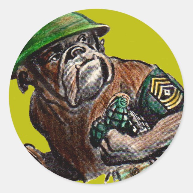 Adesivo Redondo Soldado de cão-buldogue Sgt. Rover (Frente)