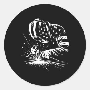 Adesivo Redondo Soldador Americano de Bandeira Usa Soldadura Patri