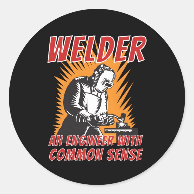 Adesivo Redondo Soldar Um Engenheiro Com Um Funcionário De Metais  (Frente)