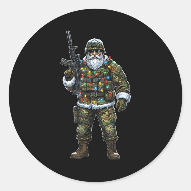 Adesivo Redondo Soldier Santa Camouflage Christmas Military Hunter (Frente)