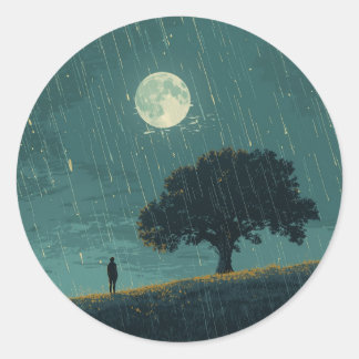 Adesivo Redondo Solidão Chuvosa – Ilustração de Pessoa Solitária e