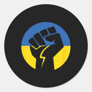 Adesivo Redondo Solidariedade Unida Com A Ucrânia Chamada Punho