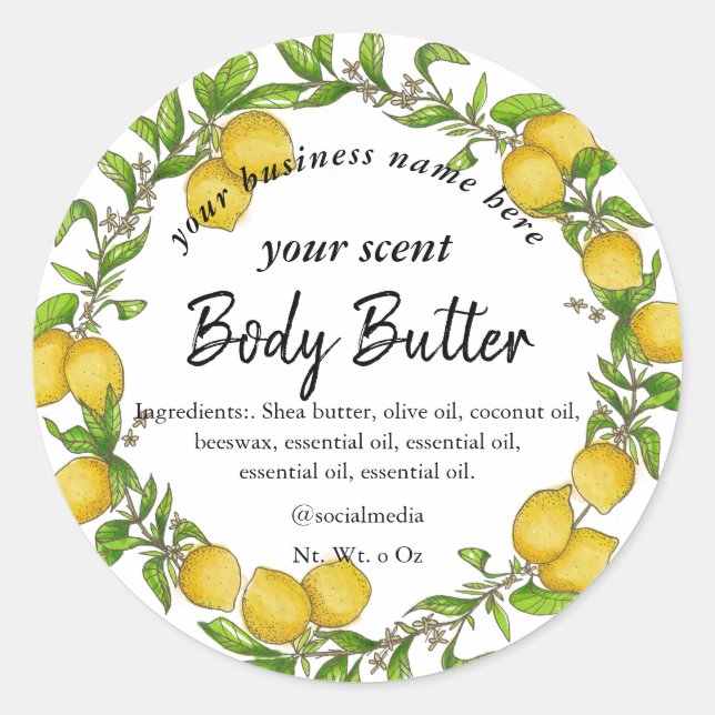 Adesivo Redondo Solo de limão de aquarelas com esfregaço de mantei (Frente)