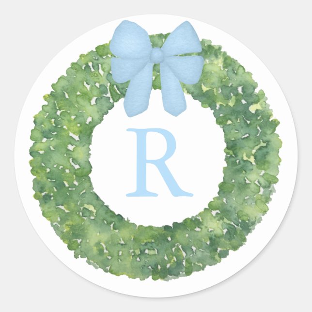 Adesivo Redondo Solo inicial de Dentro boxwood monograma com Arco (Frente)