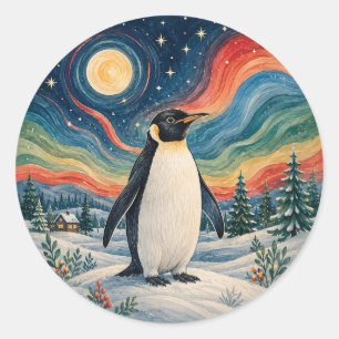 Adesivo Redondo Solstício de Inverno do Pinguim Celestial