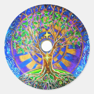 Adesivo Redondo Solstício de inverno Mandala de lua cheia
