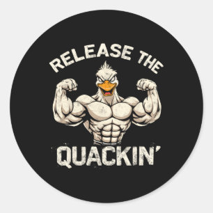 Adesivo Redondo Solte a Piada Quackle Duck Bodybuilder