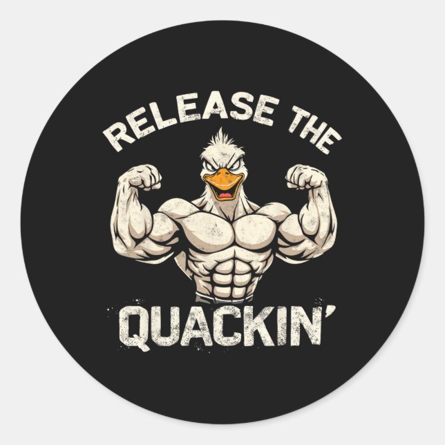 Adesivo Redondo Solte a Piada Quackle Duck Bodybuilder (Frente)
