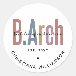 Adesivo Redondo Solteiro BArch personalizado de graduação de arqui