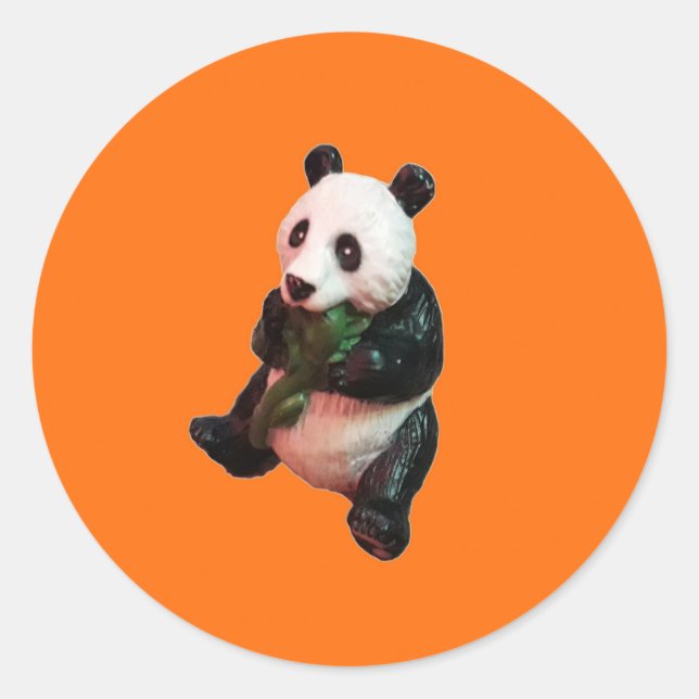Adesivo Redondo Solteiro Pada Bear Comendo Fundo Laranja Bambu (Frente)