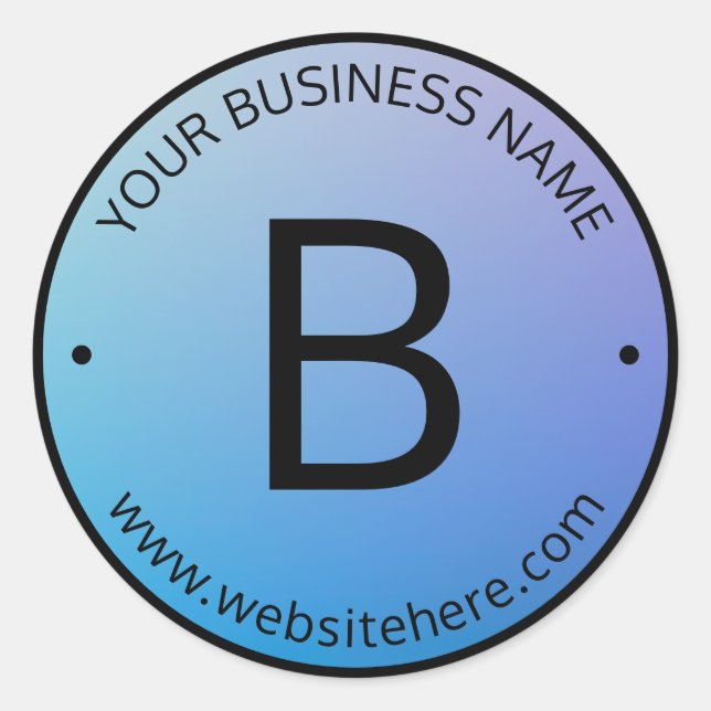 Adesivo Redondo Sombreado Azul e Roxo com Texto Editável (Frente)