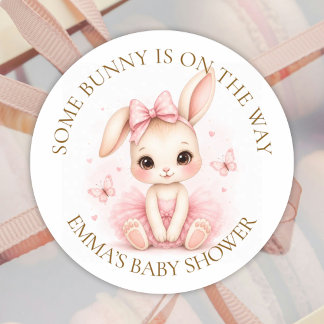 Adesivo Redondo Some Bunny Is On The Way Baby Shower - Custom Text