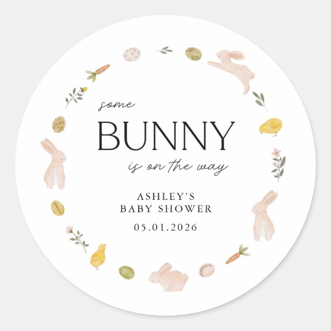 Adesivo Redondo Somebunny Spring Easter Baby Shower (Frente)