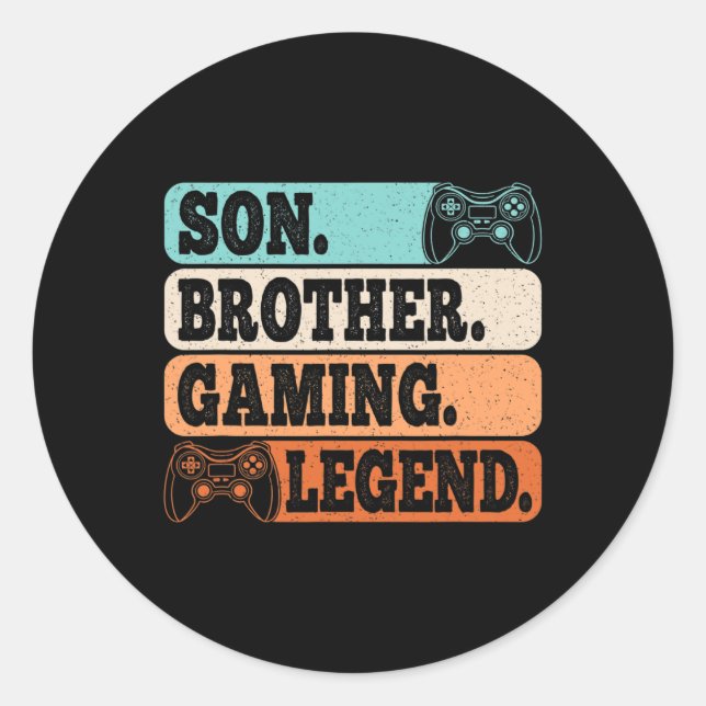 Adesivo Redondo Son Brother Gaming Legend Video Gamer Retro Game  (Frente)