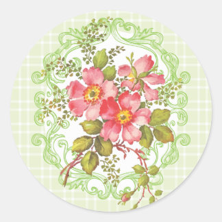 Adesivo Redondo Sonho De Algodão De Flores Rosa Vintage