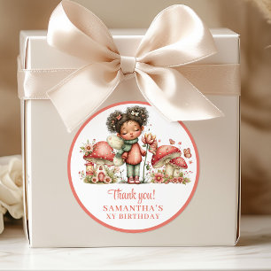 Adesivo Redondo Sonho Fada Rosa Floral Menina Aniversário Obrigada