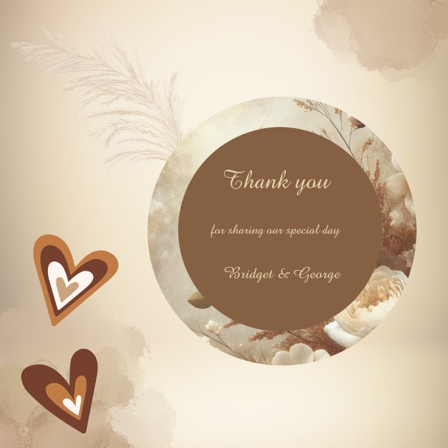 Adesivo Redondo Sonho Romântico obrigado de Casamento Floral (Criador carregado)