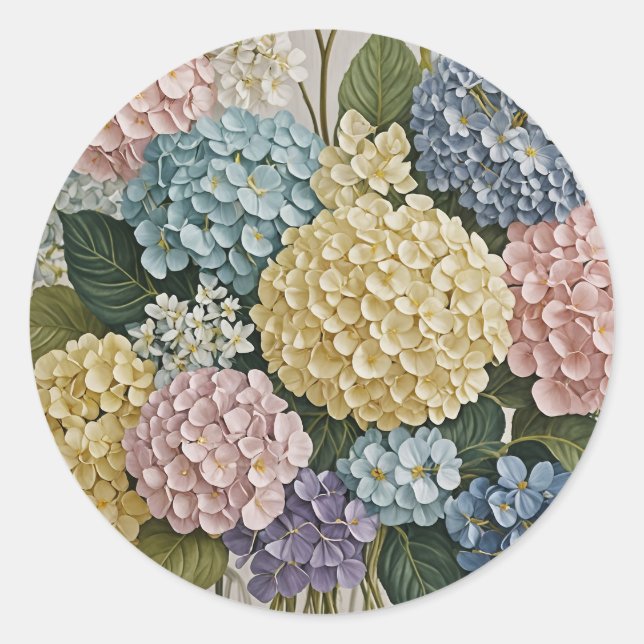 Adesivo Redondo Sonhos de Hydrangea: Pastel Blooms (Frente)