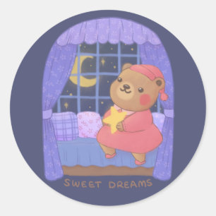Adesivo Redondo Sonhos Doces: Ilustração de Urso de Pelúcia