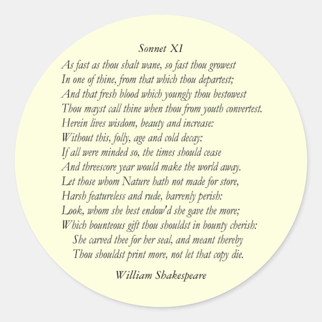 Adesivo Redondo Sonnet nº 11 de William Shakespeare (Frente)