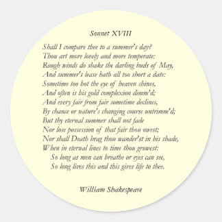 Adesivo Redondo Sonnet nº 18 por William Shakespeare
