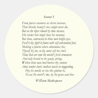 Adesivo Redondo Sonnet nº 1 de William Shakespeare