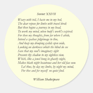 Adesivo Redondo Sonnet nº 27 por William Shakespeare