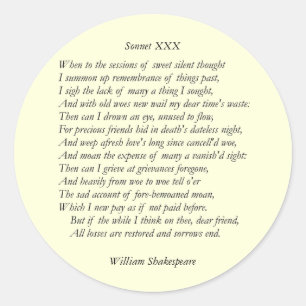 Adesivo Redondo Sonnet nº 30 por William Shakespeare