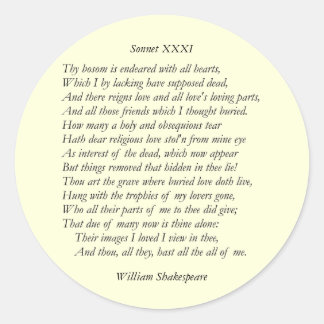 Adesivo Redondo Sonnet nº 31 por William Shakespeare