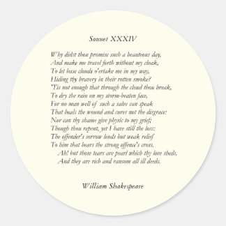 Adesivo Redondo Sonnet nº 34 por William Shakespeare