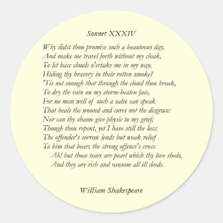 Adesivo Redondo Sonnet nº 34 por William Shakespeare