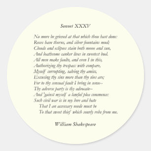 Adesivo Redondo Sonnet nº 35 por William Shakespeare