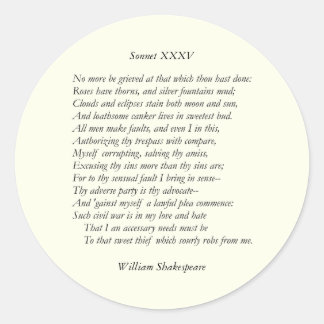 Adesivo Redondo Sonnet nº 35 por William Shakespeare