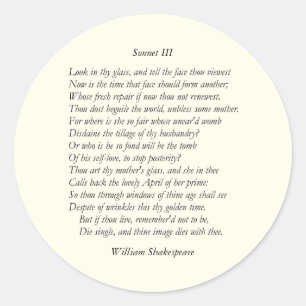 Adesivo Redondo Sonnet nº 3 de William Shakespeare